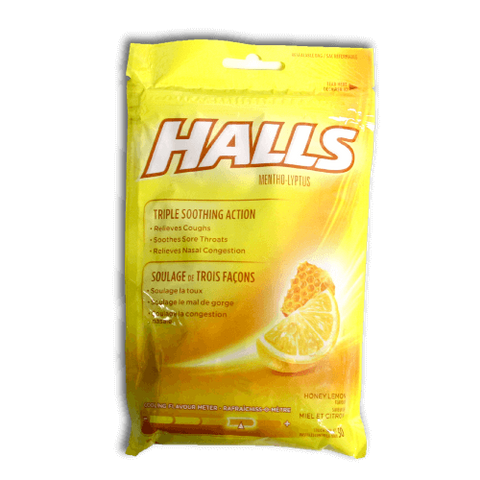 Halls Mentho-Lyptus Cough Drops (Honey-Lemon) - BiosenseClinic.ca